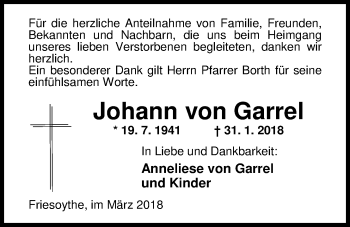 Traueranzeige von Johann von Garrel von Nordwest-Zeitung