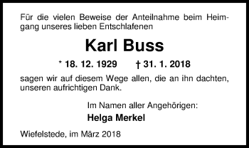 Traueranzeige von Karl Buss von Nordwest-Zeitung