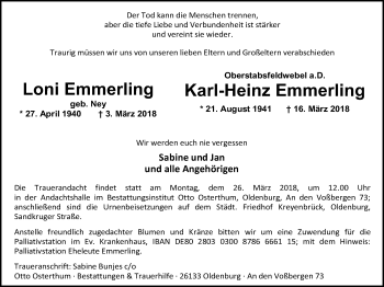 Traueranzeige von Karl-Heinz Emmerling von Nordwest-Zeitung