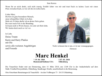Traueranzeige von Marc Henkel von Nordwest-Zeitung