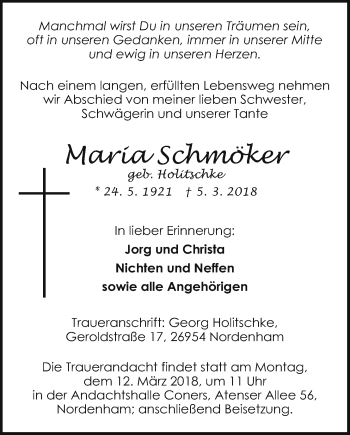 Traueranzeige von Maria Schmöker von Nordwest-Zeitung