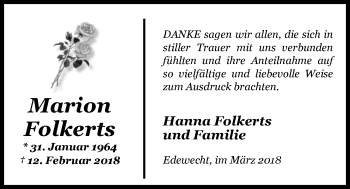 Traueranzeige von Marion Folkerts von Nordwest-Zeitung