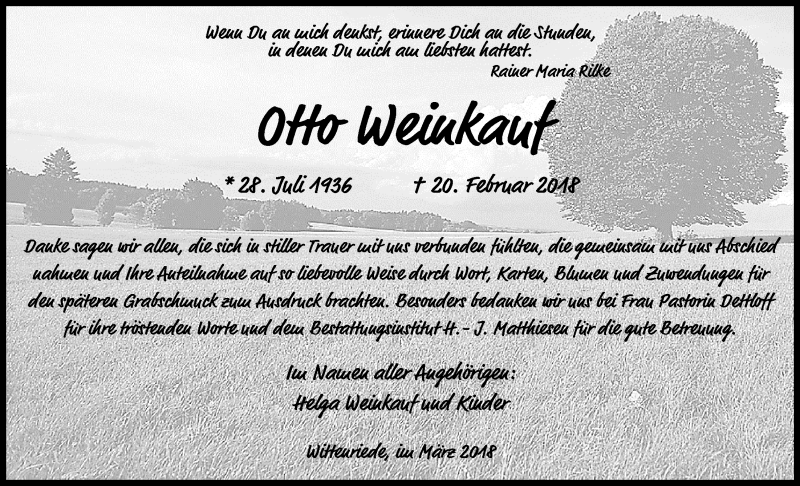  Traueranzeige für Otto Weinkauf vom 24.03.2018 aus Nordwest-Zeitung