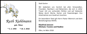 Traueranzeige von Ruth Kuhlmann von Nordwest-Zeitung