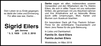 Traueranzeige von Sigrid Eilers von Nordwest-Zeitung