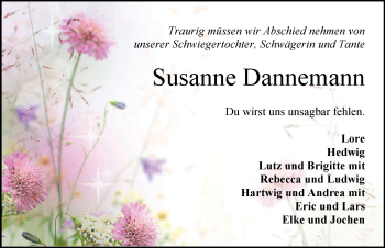 Traueranzeige von Susanne Dannemann von Nordwest-Zeitung