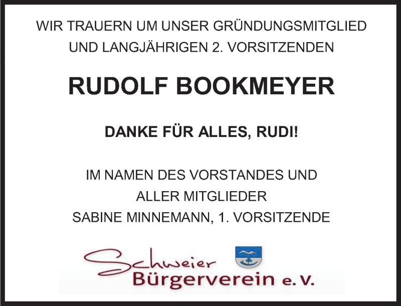  Traueranzeige für Rudolf Bookmeyer vom 14.03.2018 aus Nordwest-Zeitung