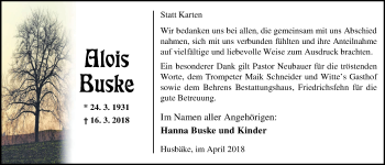 Traueranzeige von Alois Buske von Nordwest-Zeitung