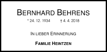 Traueranzeige von Berhard Behrens von Nordwest-Zeitung