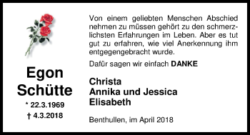 Traueranzeige von Egon Schütte von Nordwest-Zeitung
