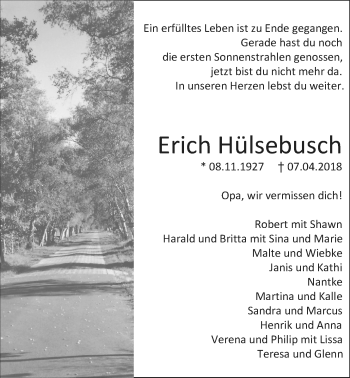 Traueranzeige von Erich Hülsebusch von Nordwest-Zeitung