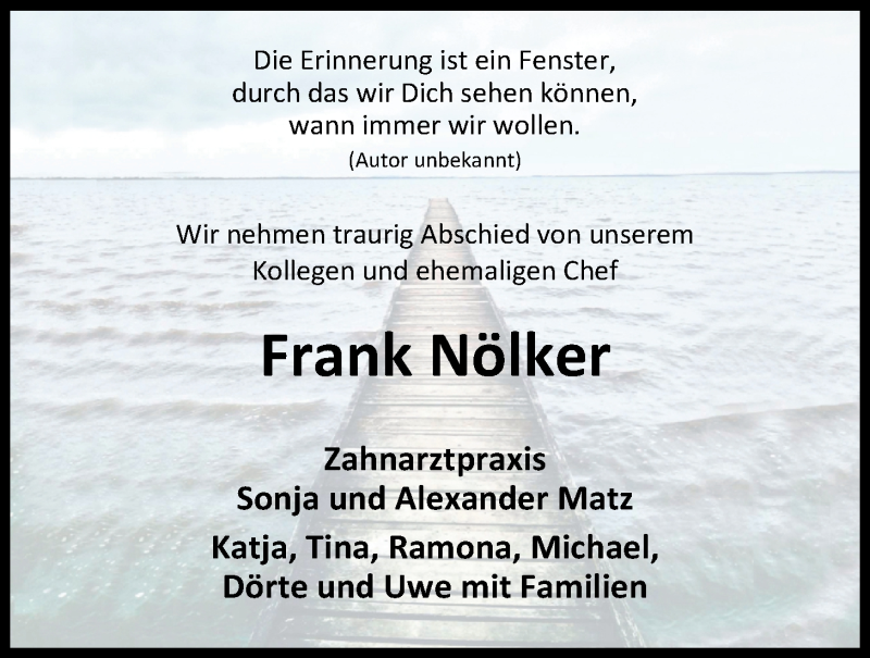 Traueranzeige für Frank Nölker vom 14.04.2018 aus Nordwest-Zeitung