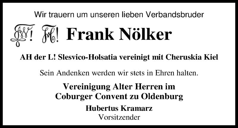 Traueranzeige für Frank Nölker vom 19.04.2018 aus Nordwest-Zeitung