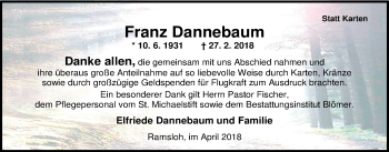 Traueranzeige von Franz Dannebaum von Nordwest-Zeitung