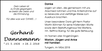 Traueranzeige von Gerhard Dannemann von Nordwest-Zeitung