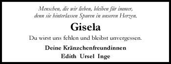 Traueranzeige von Gisela Brüggemann von Nordwest-Zeitung