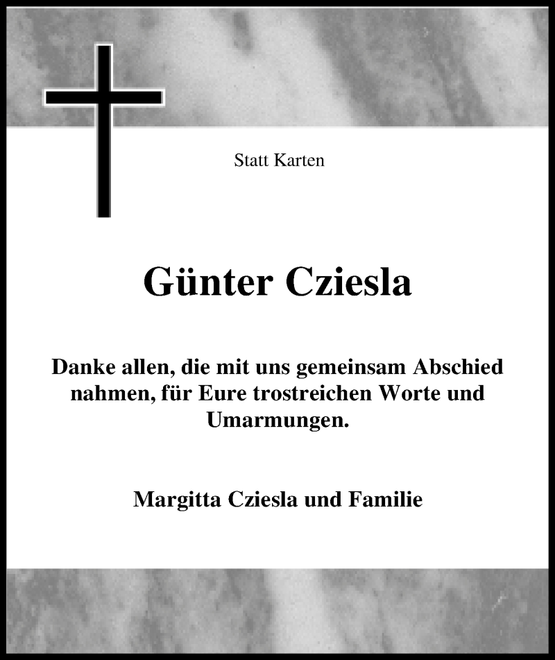  Traueranzeige für Günter Cziesla vom 18.04.2018 aus Nordwest-Zeitung