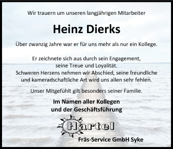 Traueranzeige von Heinz Dierks von Nordwest-Zeitung