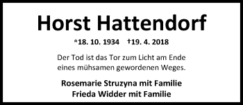Traueranzeige von Horst Hattendorf von Nordwest-Zeitung