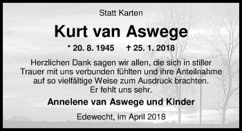 Traueranzeige von Kurt  van Aswege von Nordwest-Zeitung