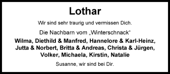 Traueranzeige von Lothar Domin von Nordwest-Zeitung