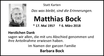 Traueranzeige von Matthias Bock von Nordwest-Zeitung