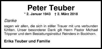 Traueranzeige von Peter Teuber von Nordwest-Zeitung
