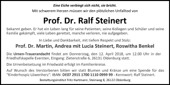 Traueranzeige von Prof. Dr. Ralf Steinert von Nordwest-Zeitung