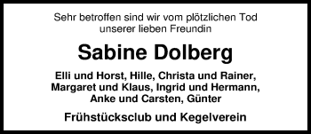 Traueranzeige von Sabine Dolberg von Nordwest-Zeitung