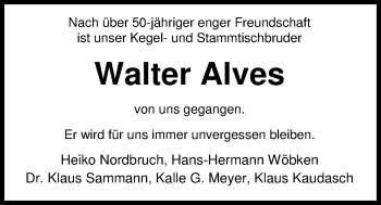 Traueranzeige von Walter Alves von Nordwest-Zeitung