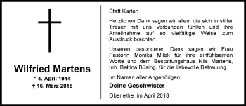 Traueranzeige von Wilfried Martens von Nordwest-Zeitung