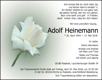Traueranzeige von Adolf Heinemann von Nordwest-Zeitung
