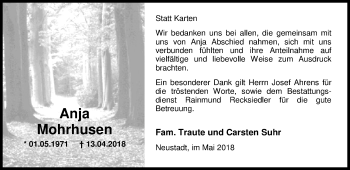 Traueranzeige von Anja Mohrhusen von Nordwest-Zeitung