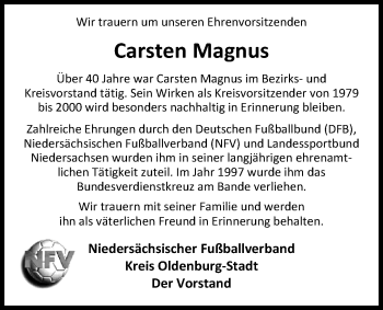 Traueranzeige von Carsten Magnus von Nordwest-Zeitung