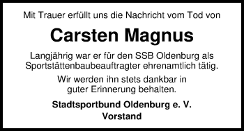 Traueranzeige von Carsten Magnus von Nordwest-Zeitung