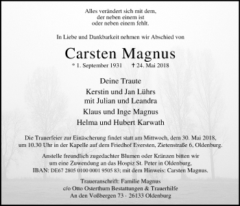 Traueranzeige von Carsten Magnus von Nordwest-Zeitung