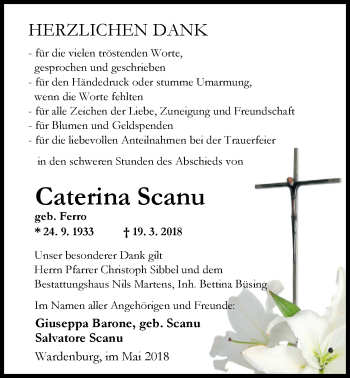 Traueranzeige von Caterina Scanu von Nordwest-Zeitung