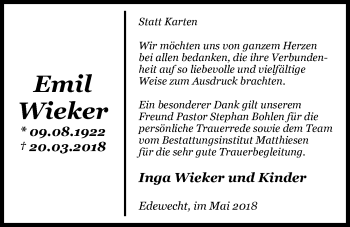Traueranzeige von Emil Wieker von Nordwest-Zeitung