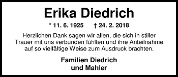 Traueranzeige von Erika Diedrich von Nordwest-Zeitung