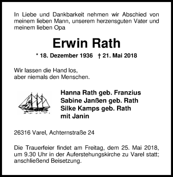 Traueranzeige von Erwin Rath von Nordwest-Zeitung