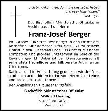Traueranzeige von Franz-Josef Berger von Nordwest-Zeitung