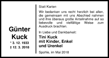 Traueranzeige von Günter Kuck von Nordwest-Zeitung