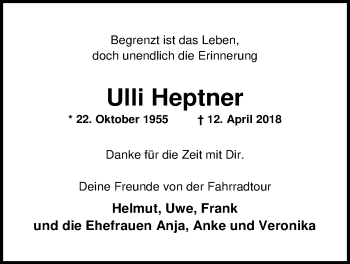 Traueranzeige von Hans-Ulrich Heptner von Nordwest-Zeitung