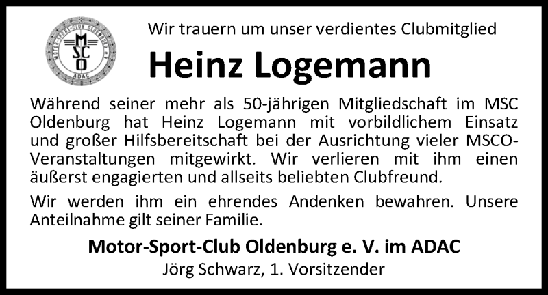  Traueranzeige für Heinz Logemann vom 30.05.2018 aus Nordwest-Zeitung