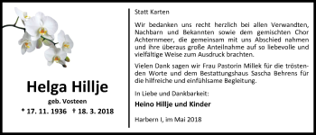 Traueranzeige von Helga Hillje von Nordwest-Zeitung