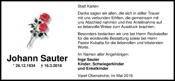 Traueranzeige von Johann Sauter von Nordwest-Zeitung
