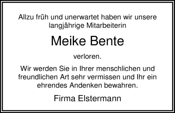 Traueranzeige von Meike Bente von Nordwest-Zeitung