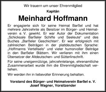 Traueranzeige von Meinhard Hoffmann von Nordwest-Zeitung
