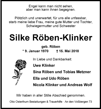 Traueranzeige von Silke Röben-Klinker von Nordwest-Zeitung