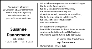 Traueranzeige von Susanne Dannemann von Nordwest-Zeitung